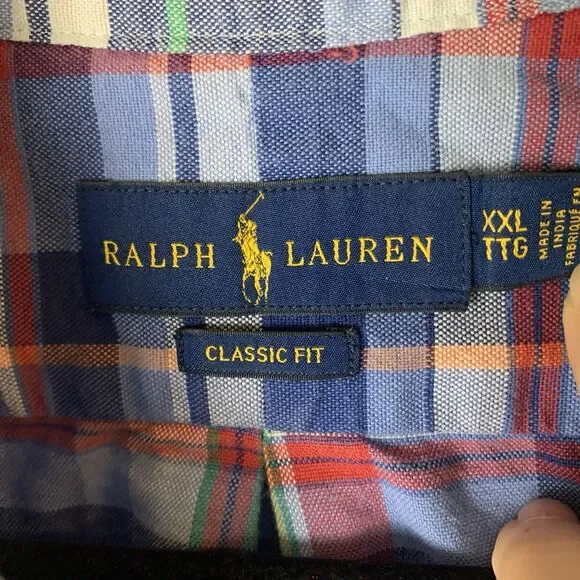 Ralph Lauren Shirt Mens XXL Blue Plaid Classic Fit Flesh Pony Preppy Career - Picture 3 of 7